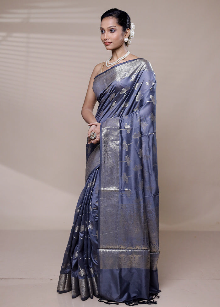 Grey Cotton Saree With Blouse Piece