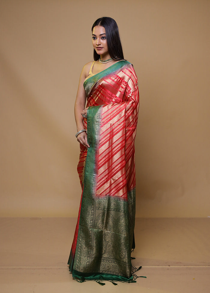 Red Dupion Silk Saree With Blouse Piece