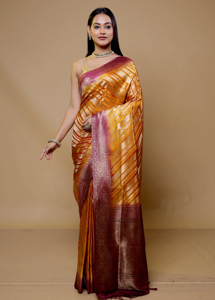 Yellow Dupion Silk Saree With Blouse Piece