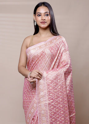 Pink Tissue Silk Saree With Blouse Piece