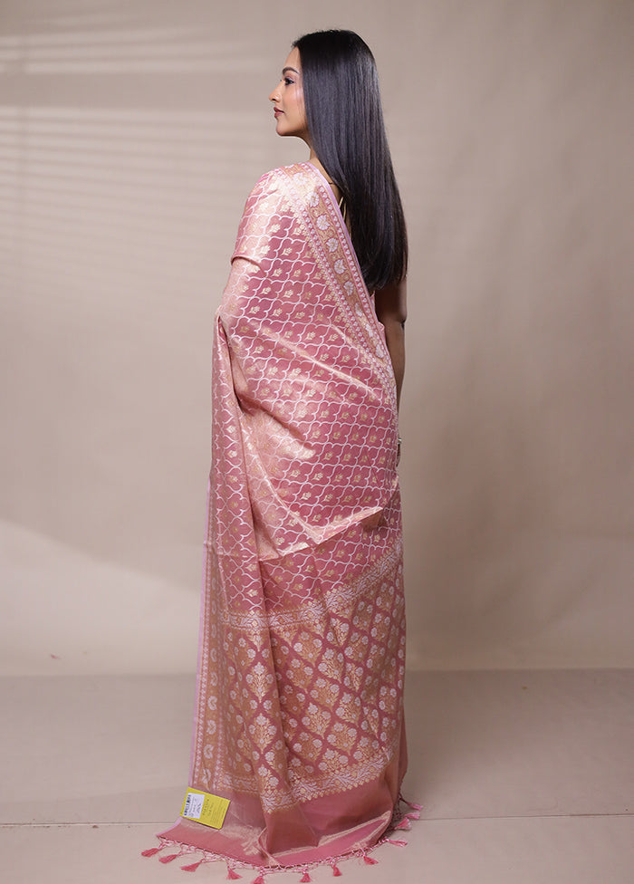 Pink Tissue Silk Saree With Blouse Piece