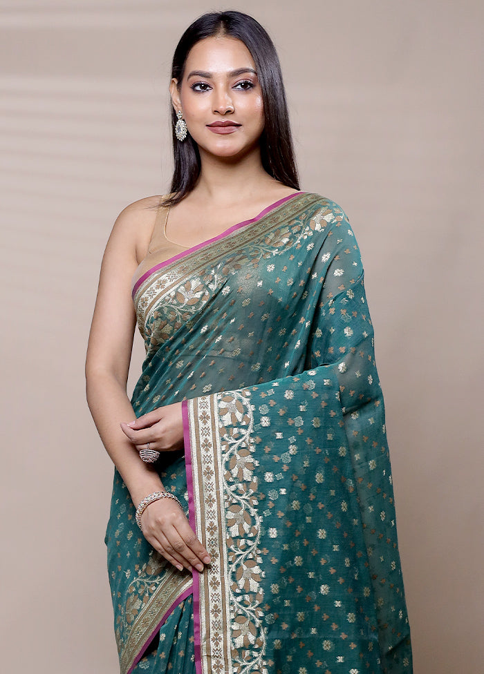 Green Kora Silk Saree With Blouse Piece