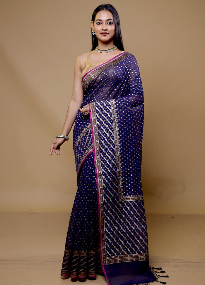 Purple Kora Silk Saree With Blouse Piece