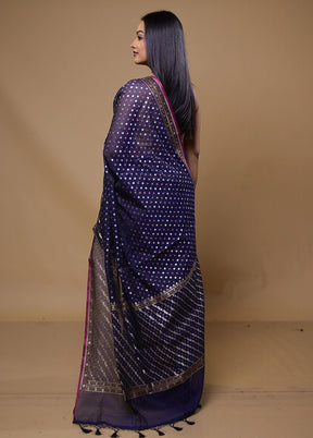 Purple Kora Silk Saree With Blouse Piece