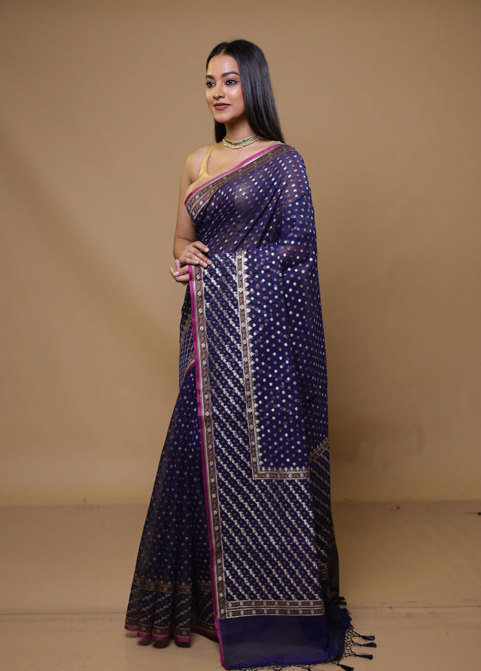 Purple Kora Silk Saree With Blouse Piece