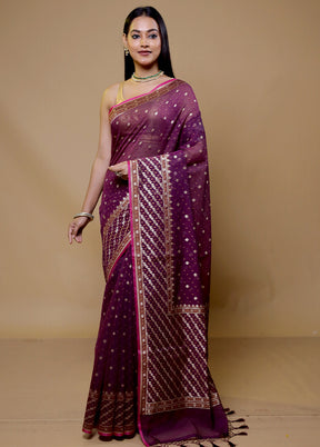 Purple Kora Silk Saree With Blouse Piece