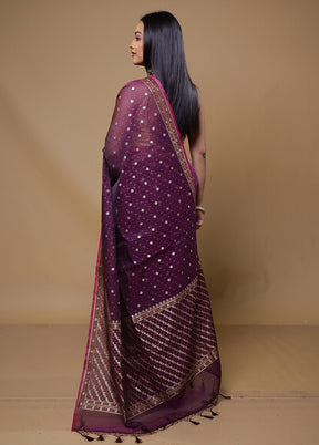 Purple Kora Silk Saree With Blouse Piece