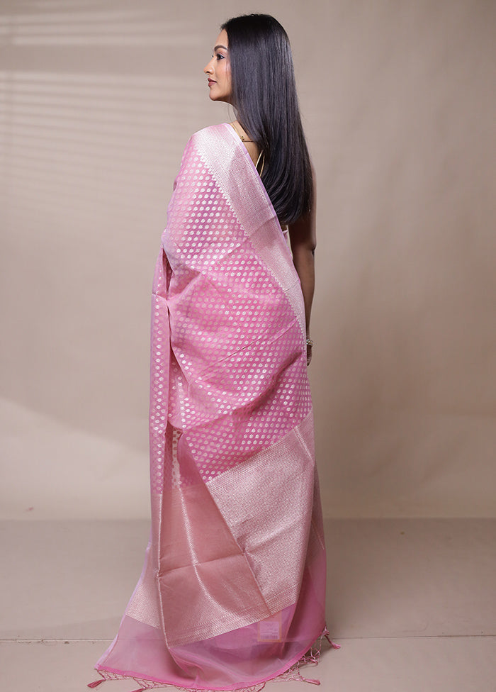 Pink Kora Silk Saree With Blouse Piece