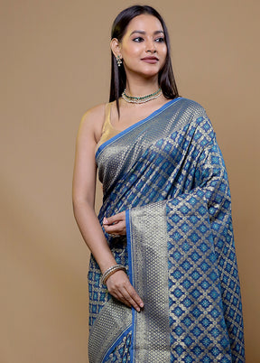 Blue Kora Silk Saree With Blouse Piece