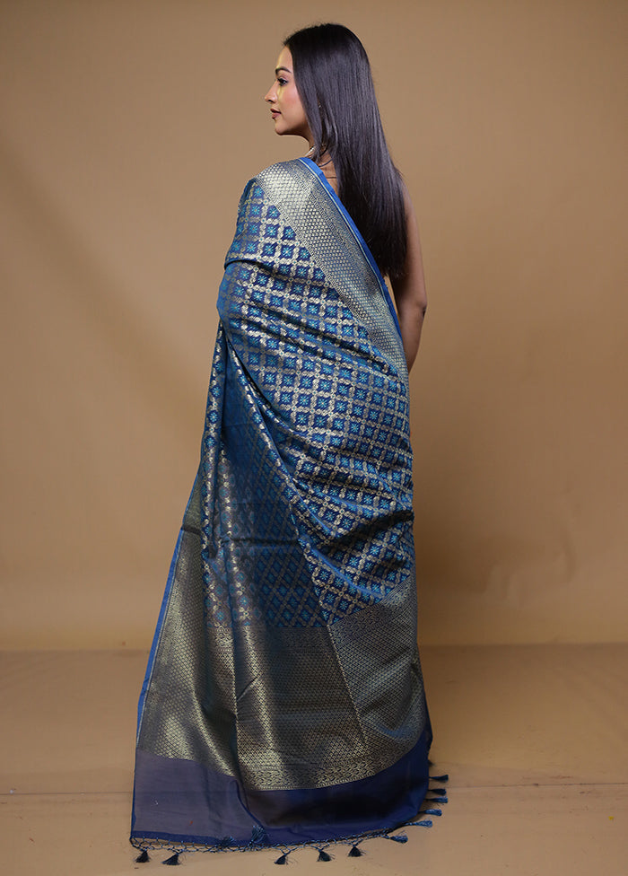 Blue Kora Silk Saree With Blouse Piece