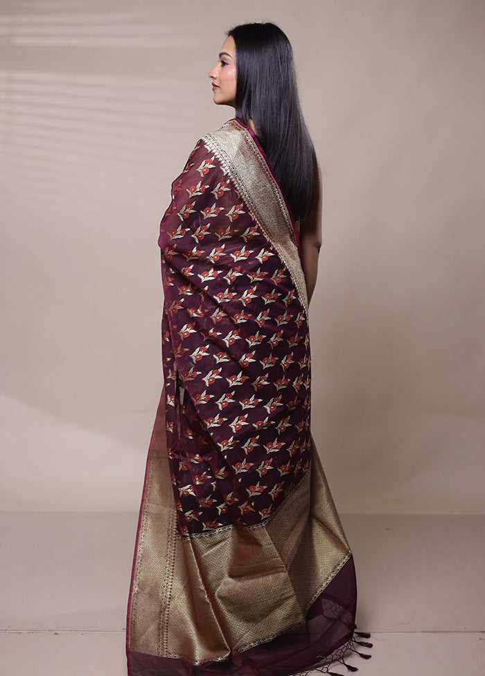 Purple Kora Silk Saree With Blouse Piece