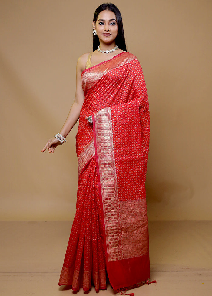 Red Kora Silk Saree With Blouse Piece