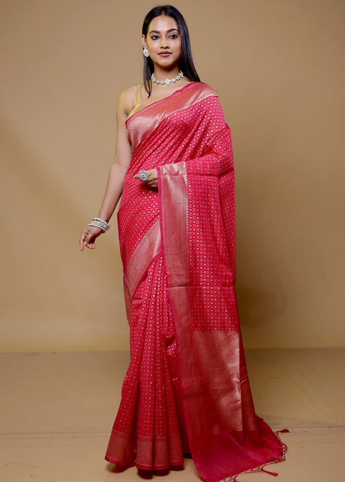 Red Kora Silk Saree With Blouse Piece