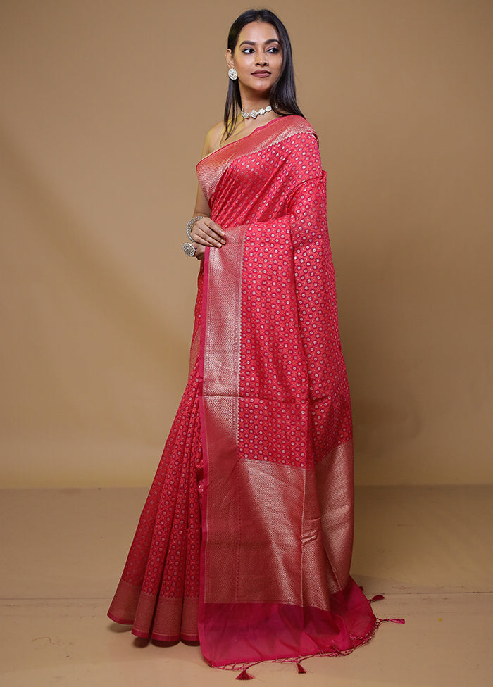 Red Kora Silk Saree With Blouse Piece