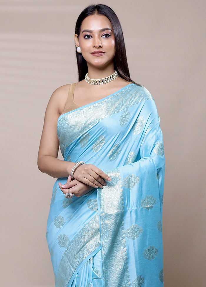 Blue Cotton Saree With Blouse Piece