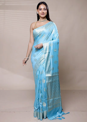 Blue Cotton Saree With Blouse Piece