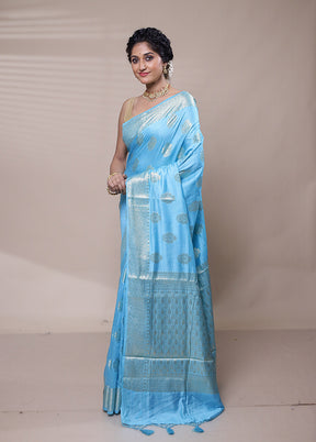 Blue Cotton Saree With Blouse Piece