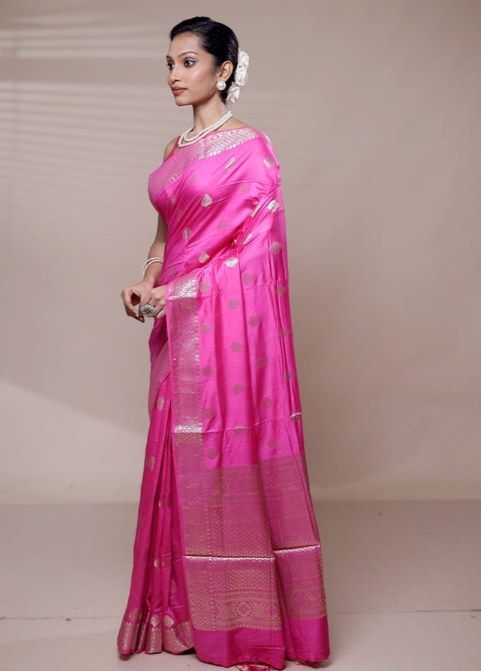 Pink Cotton Saree With Blouse Piece