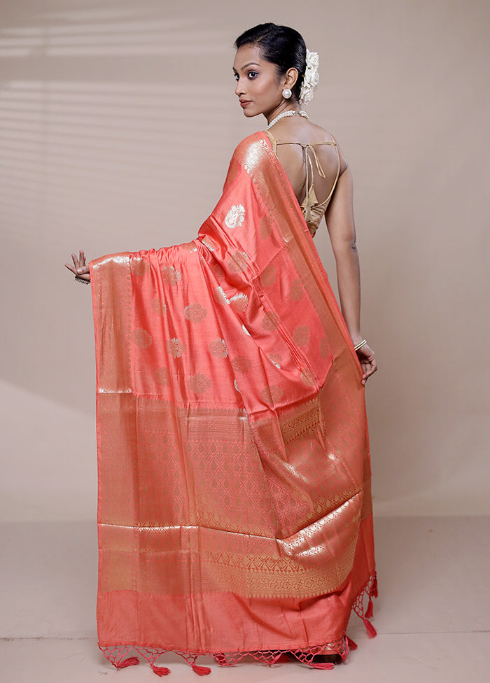 Pink Cotton Saree With Blouse Piece