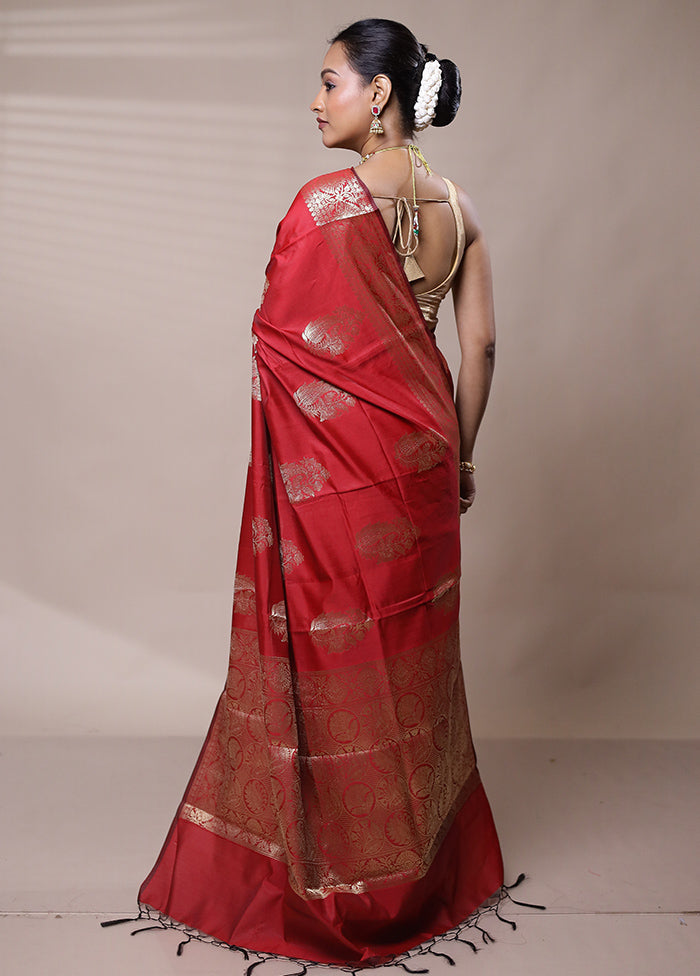 Red Cotton Saree With Blouse Piece