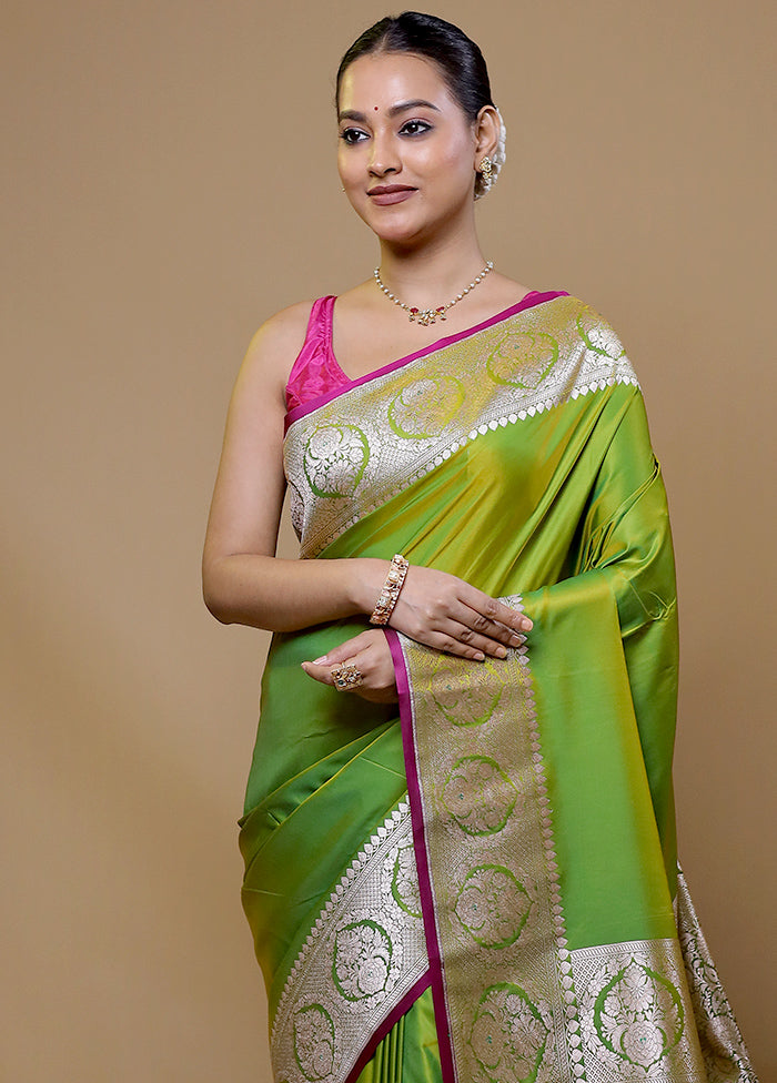 Green Katan Silk Saree With Blouse Piece