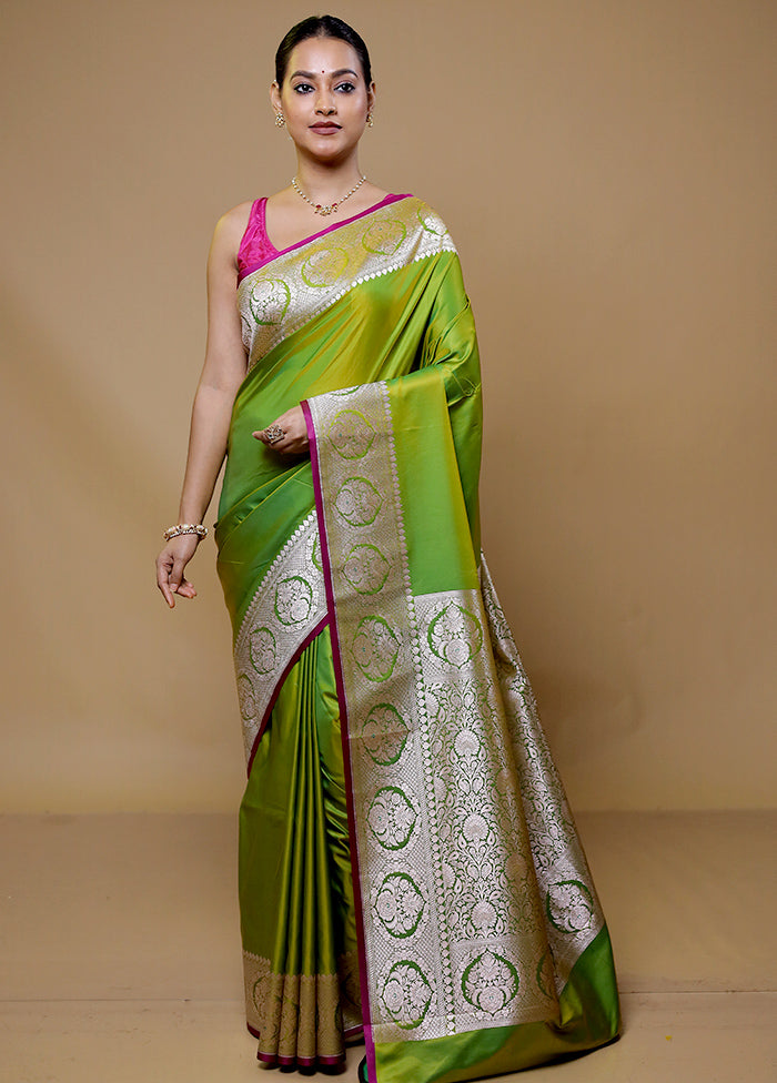 Green Katan Silk Saree With Blouse Piece