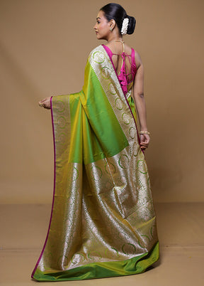 Green Katan Silk Saree With Blouse Piece