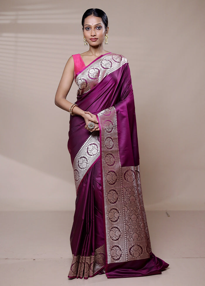 Purple Katan Silk Saree With Blouse Piece