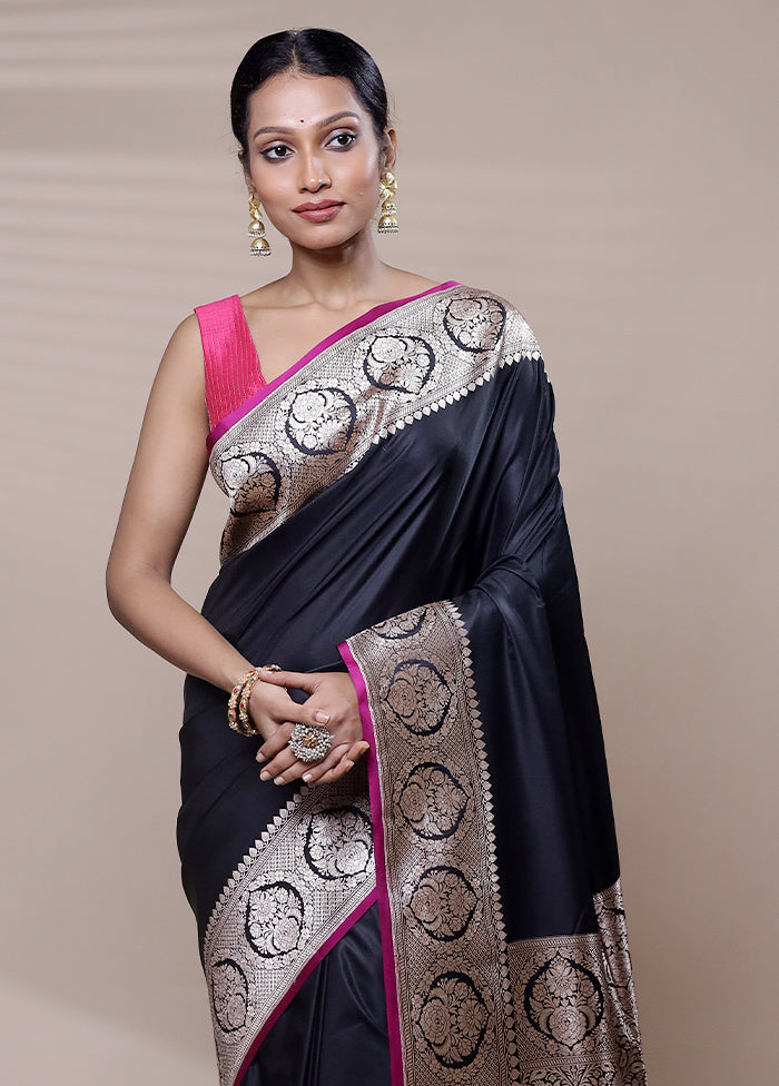 Black Katan Silk Saree With Blouse Piece