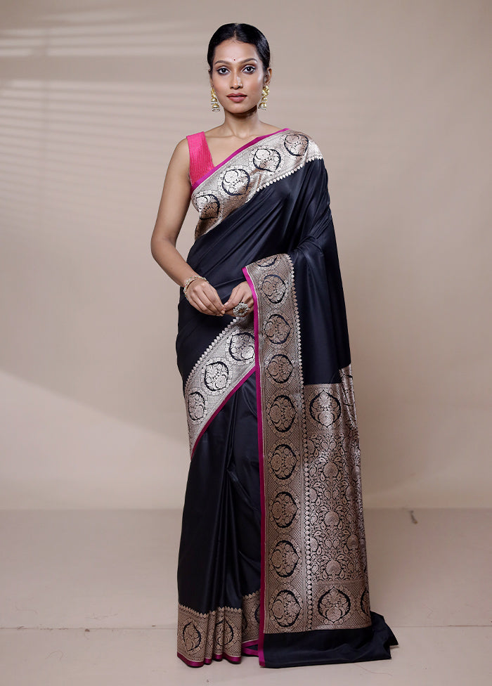 Black Katan Silk Saree With Blouse Piece