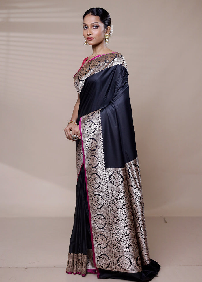 Black Katan Silk Saree With Blouse Piece