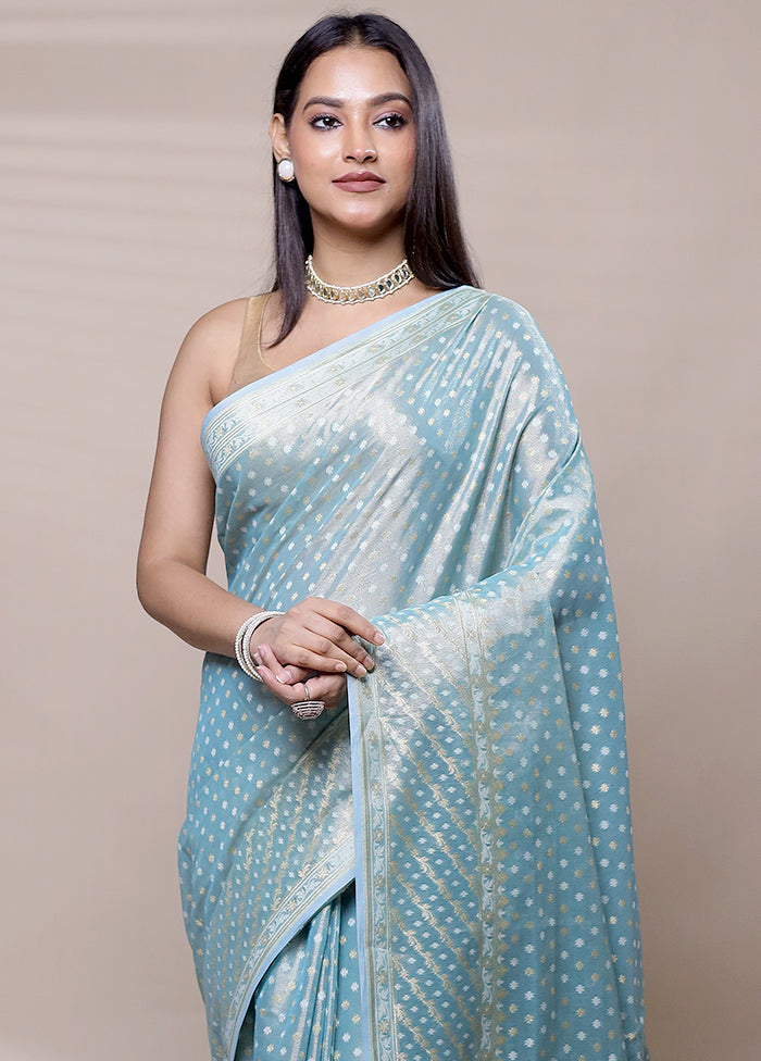 Blue Tissue Silk Saree With Blouse Piece