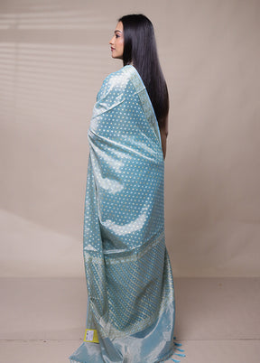 Blue Tissue Silk Saree With Blouse Piece