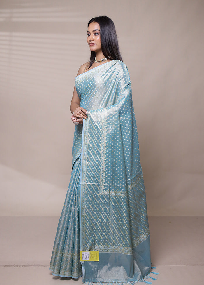 Blue Tissue Silk Saree With Blouse Piece