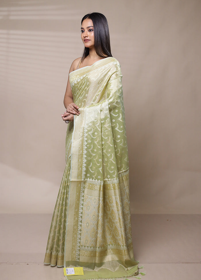 Green Tissue Silk Saree With Blouse Piece