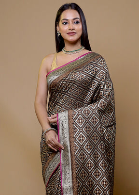 Brown Kora Silk Saree With Blouse Piece