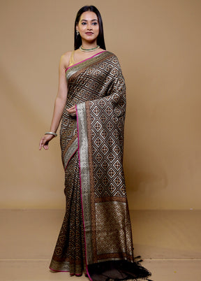 Brown Kora Silk Saree With Blouse Piece