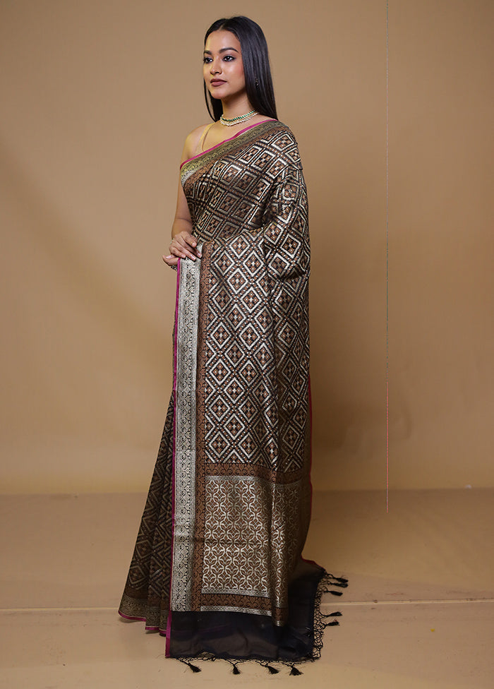 Brown Kora Silk Saree With Blouse Piece