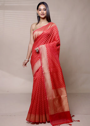 Red Kora Silk Saree With Blouse Piece