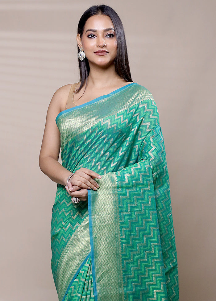 Green Kora Silk Saree With Blouse Piece