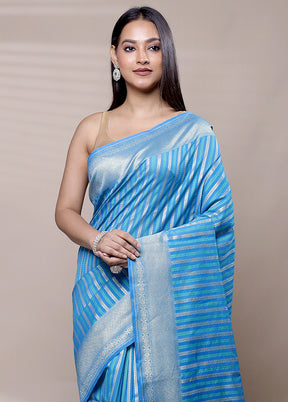 Blue Kora Silk Saree With Blouse Piece