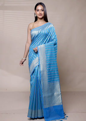 Blue Kora Silk Saree With Blouse Piece