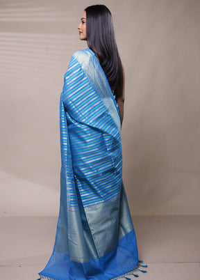 Blue Kora Silk Saree With Blouse Piece