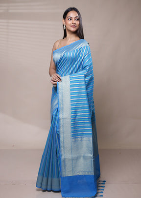 Blue Kora Silk Saree With Blouse Piece