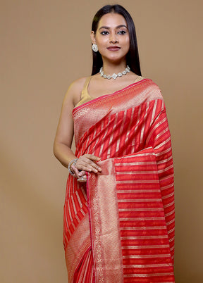 Red Kora Silk Saree With Blouse Piece