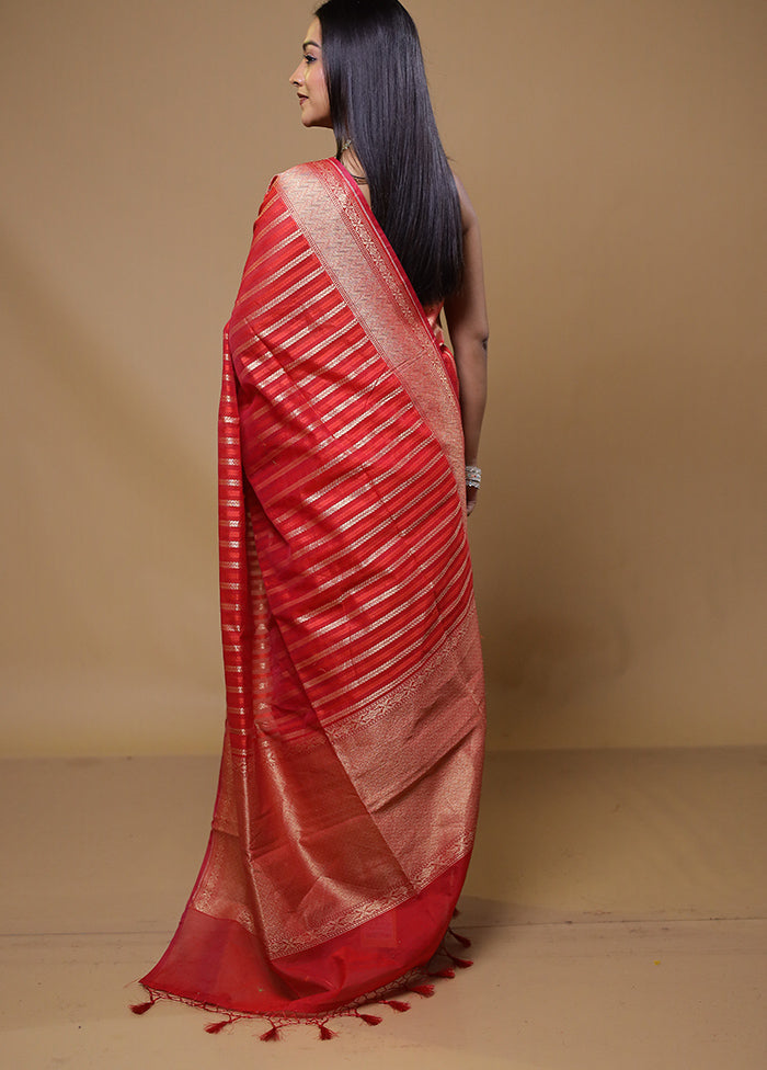 Red Kora Silk Saree With Blouse Piece