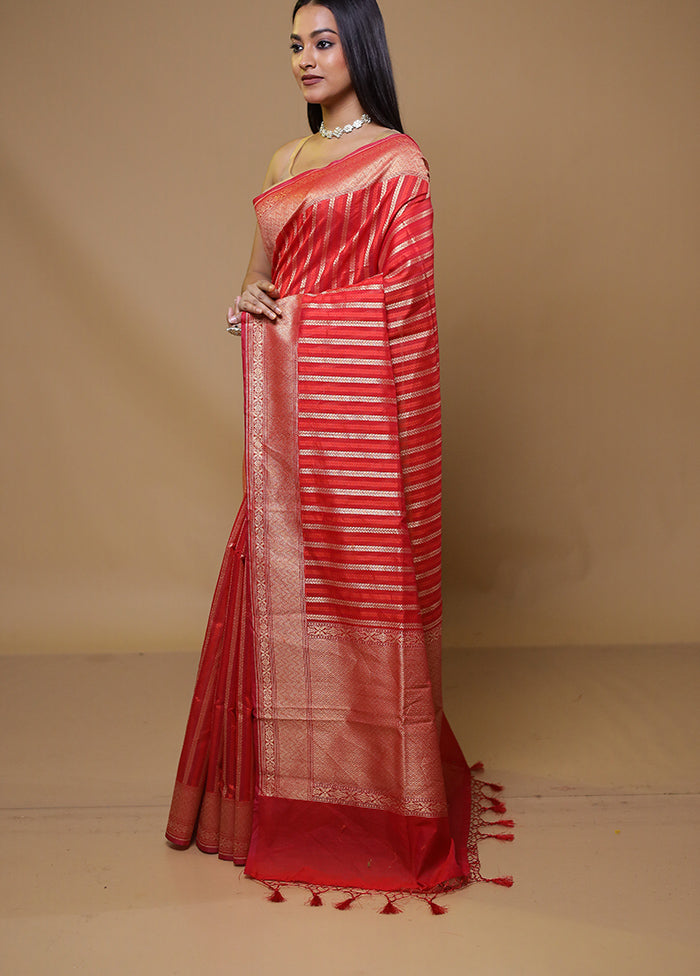 Red Kora Silk Saree With Blouse Piece