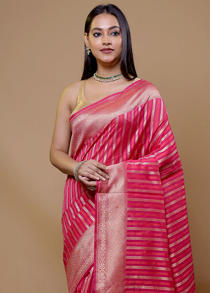 Pink Kora Silk Saree With Blouse Piece