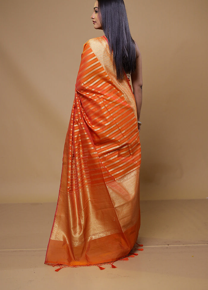 Orange Kora Silk Saree With Blouse Piece