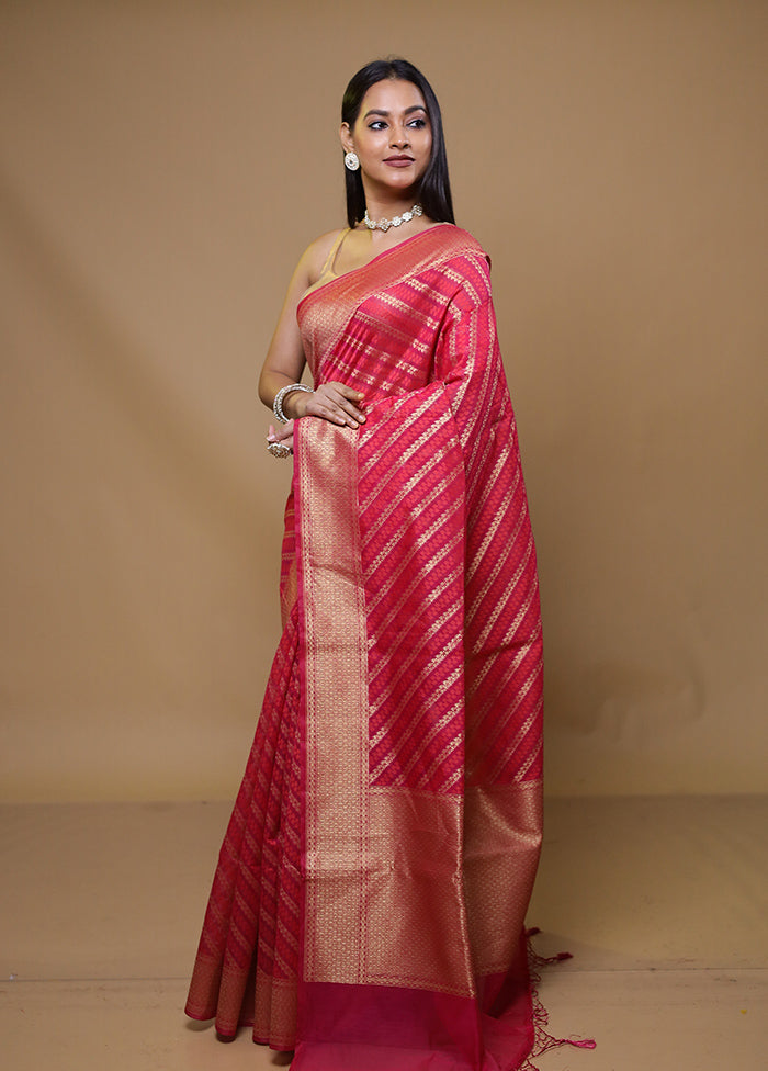 Pink Kora Silk Saree With Blouse Piece